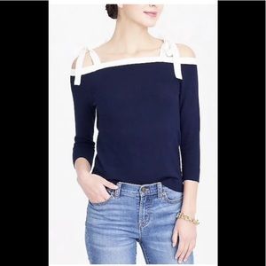 J Crew Factory Tie Cold Shoulder Sweater Navy Blue Sz S *NEW*
